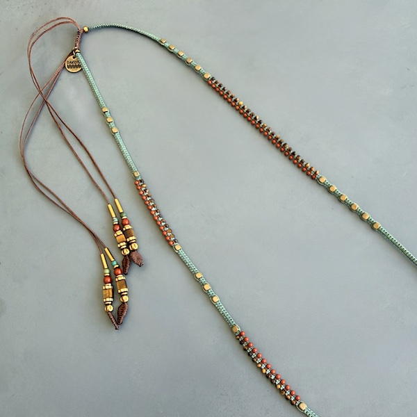 Sautoir NAPYUKA 90 cm en jaspe rouge, oeil de tigre et turquoise africaine-4