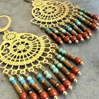 Boucles d'oreilles OWI 1157 en turquoise, jaspe et oeil de tigre-2
