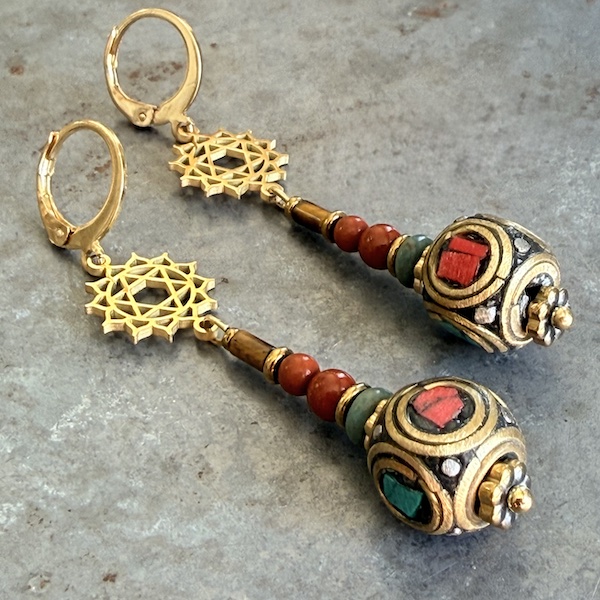 Boucles d'oreilles OWI 1159 en turquoise, jaspe et oeil de tigre-1