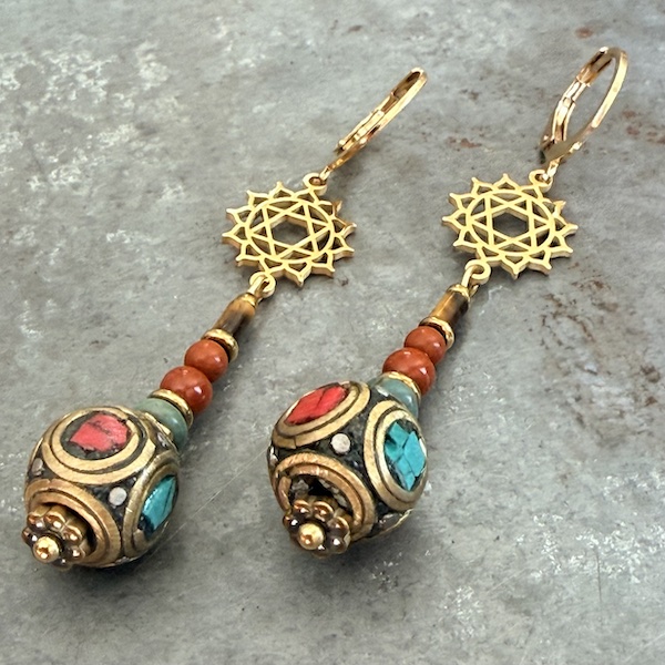 Boucles d'oreilles OWI 1159 en turquoise, jaspe et oeil de tigre-2
