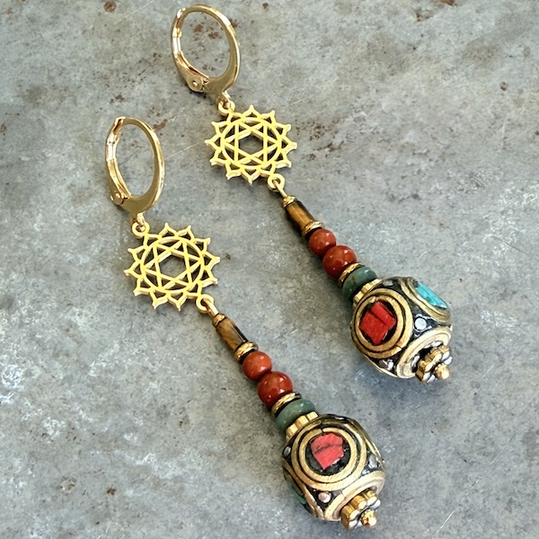 Boucles d'oreilles OWI 1159 en turquoise, jaspe et oeil de tigre