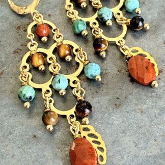 Boucles d'oreilles OWI 1160 en turquoise, jaspe et oeil de tigre-1