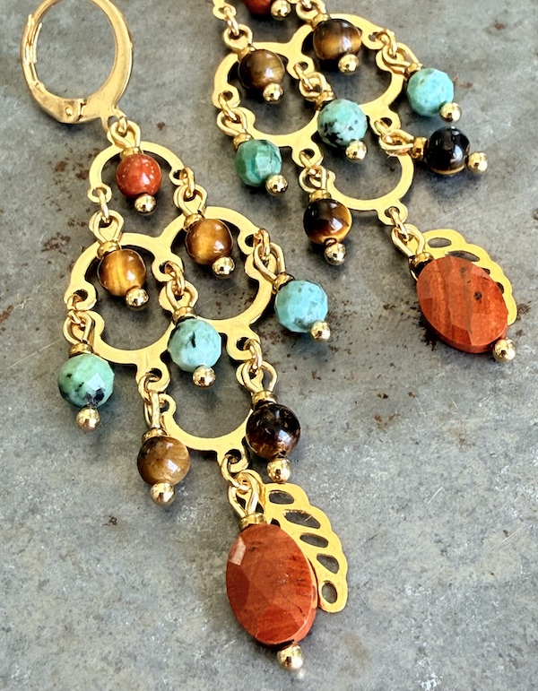 Boucles d'oreilles OWI 1160 en turquoise, jaspe et oeil de tigre-1