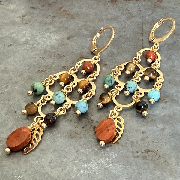 Boucles d'oreilles OWI 1160 en turquoise, jaspe et oeil de tigre-2