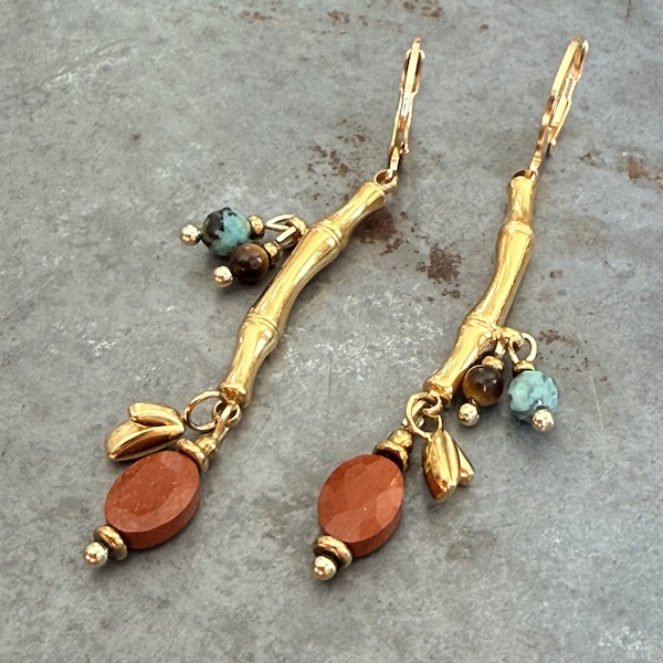Boucles d'oreilles OWI 1161 en turquoise, jaspe et oeil de tigre-1