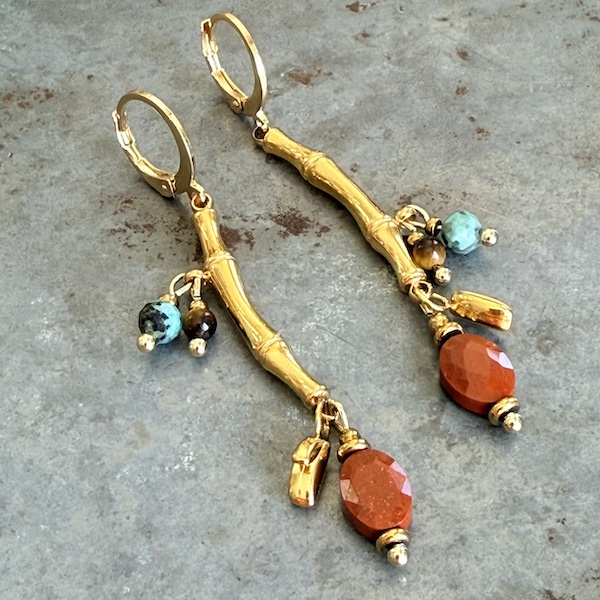 Boucles d'oreilles OWI 1161 en turquoise, jaspe et oeil de tigre