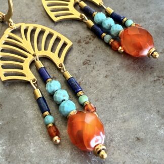 Boucles d'oreilles OWI 1165 en lapis, cornaline et turquoise-2
