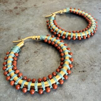 Boucles d'oreilles créoles OWI 1162 en turquoise, jaspe et oeil de tigre-1