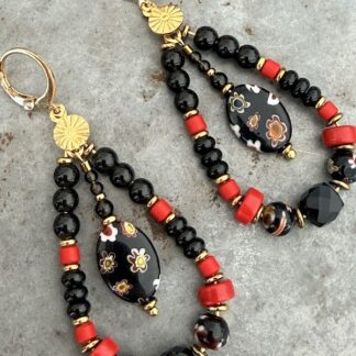 Boucles d'oreilles OWI 1168 en spinelle et millefiori de Murano-1