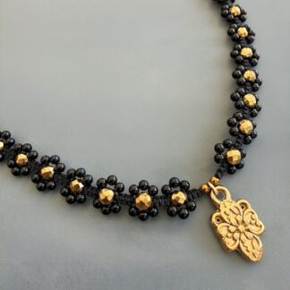 Collier macramé fleurs 40: 55 cm en spinelle-1