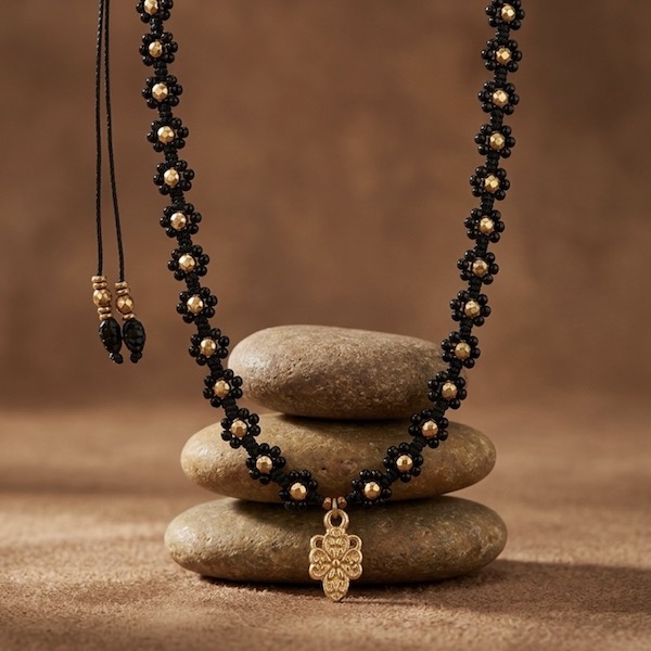 Collier macramé fleurs 40: 55 cm en spinelle-5