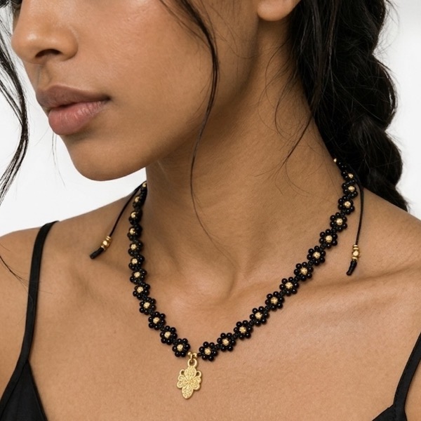 Collier macramé fleurs 40: 55 cm en spinelle-6